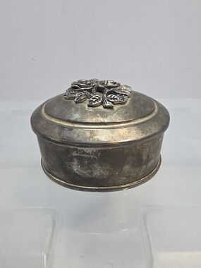 Vintage Silver Tone Rose Trinket Jewelry Box Oval Velvet Lined (C5)